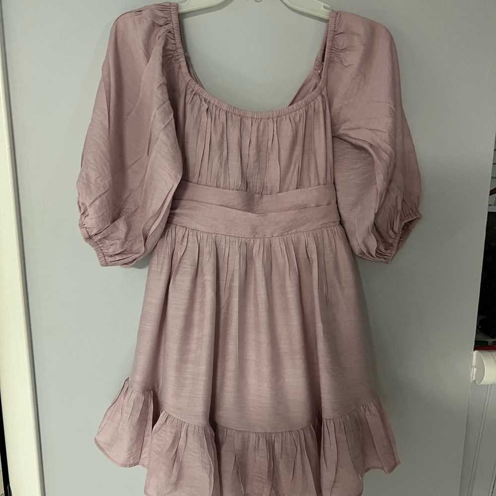 Puff Sleeve - Baby Doll Bow Back Mini Dress - Small